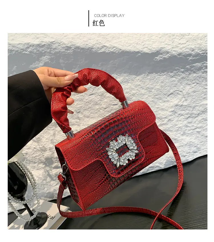 Shiny Diamond Crossbody Bag Pink Square Shoulder Bag — feature 15