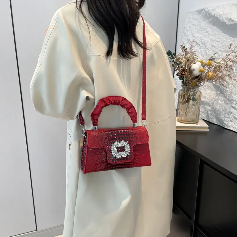 Shiny Diamond Crossbody Bag Pink Square Shoulder Bag — feature 20