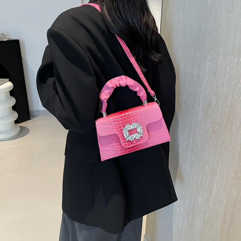 Shiny Diamond Crossbody Bag Pink Square Shoulder Bag — feature 30