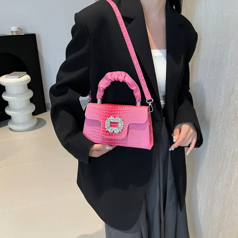 Shiny Diamond Crossbody Bag Pink Square Shoulder Bag — feature 31