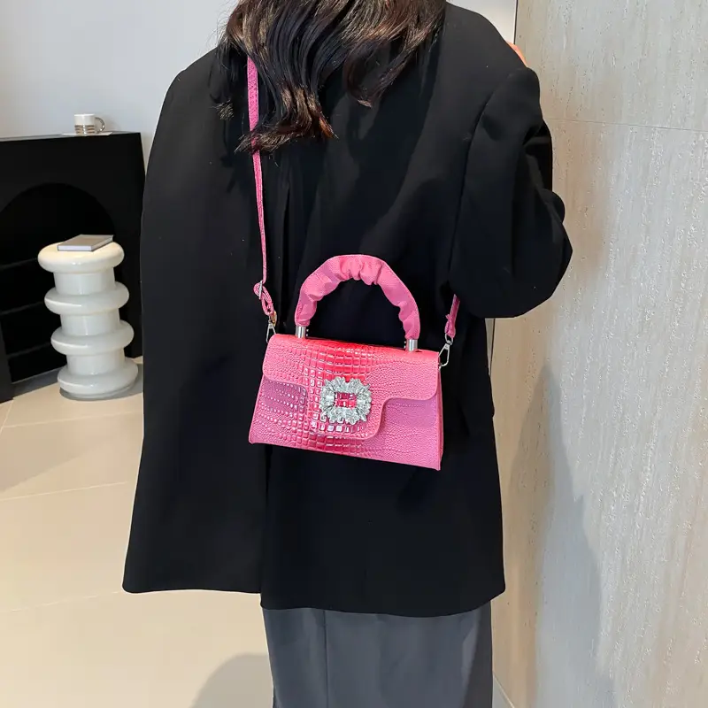 Shiny Diamond Crossbody Bag Pink Square Shoulder Bag — feature 32