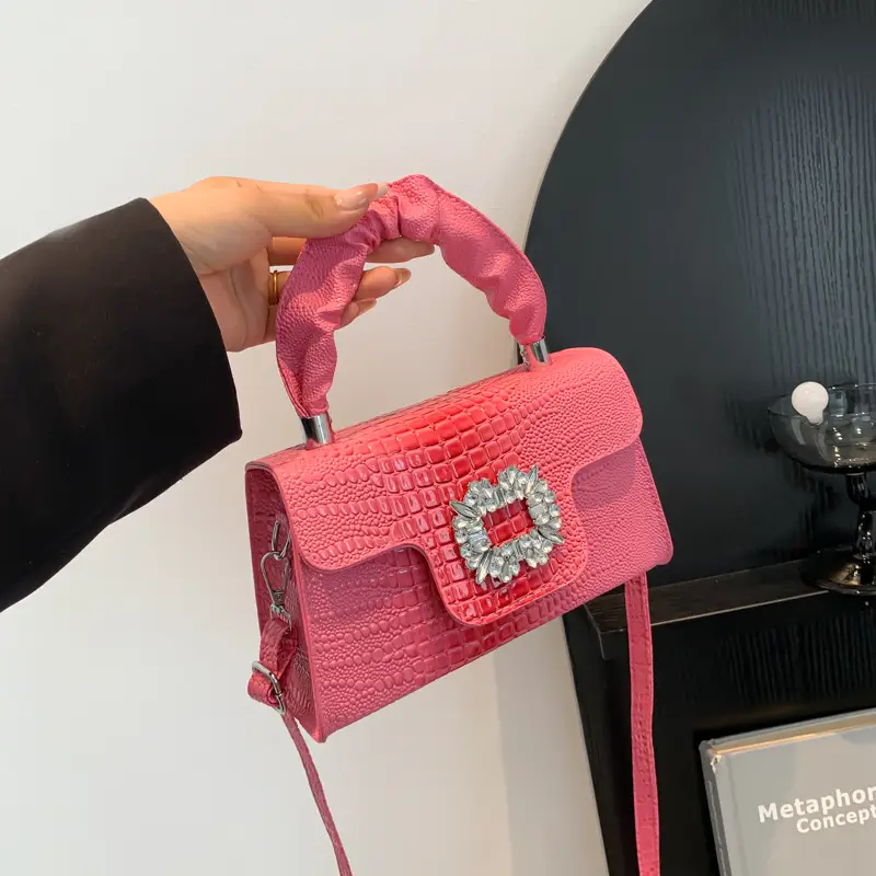 Shiny Diamond Crossbody Bag Pink Square Shoulder Bag — feature 40