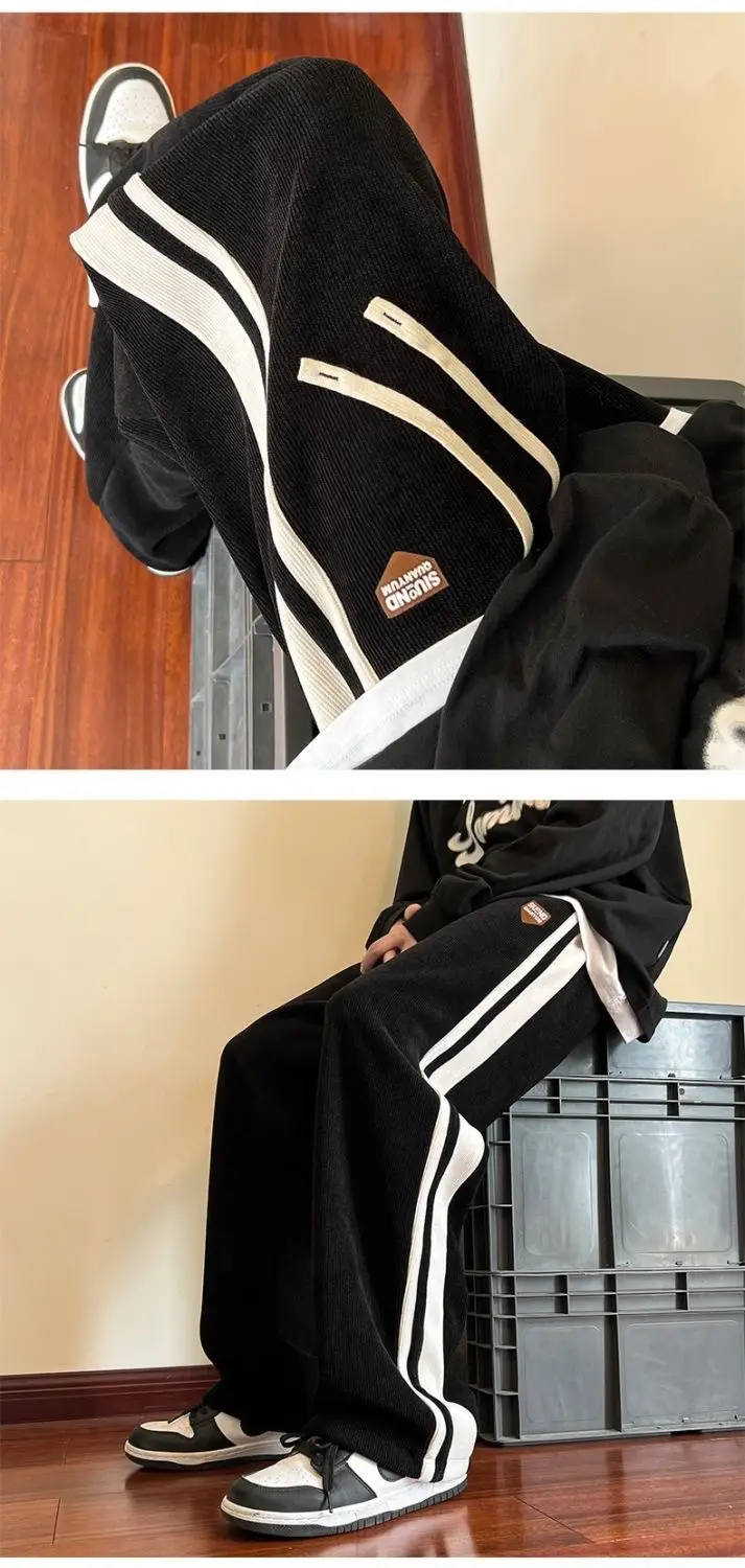 Men's Fleece Corduroy Pants Brown White Drawstring — feature 10