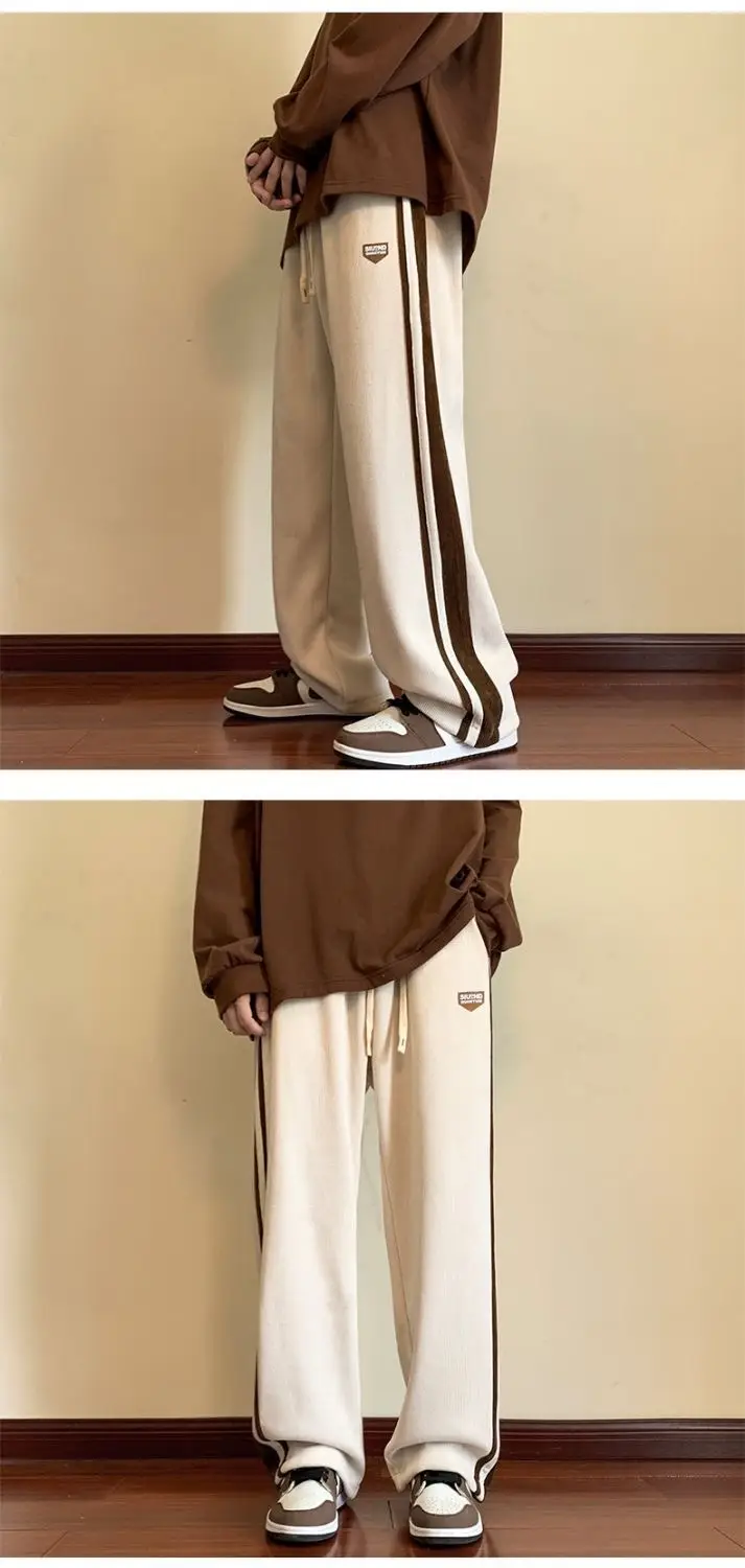 Men's Fleece Corduroy Pants Brown White Drawstring — feature 14