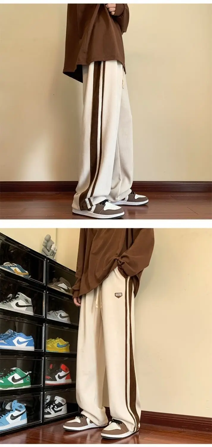 Men's Fleece Corduroy Pants Brown White Drawstring — feature 15