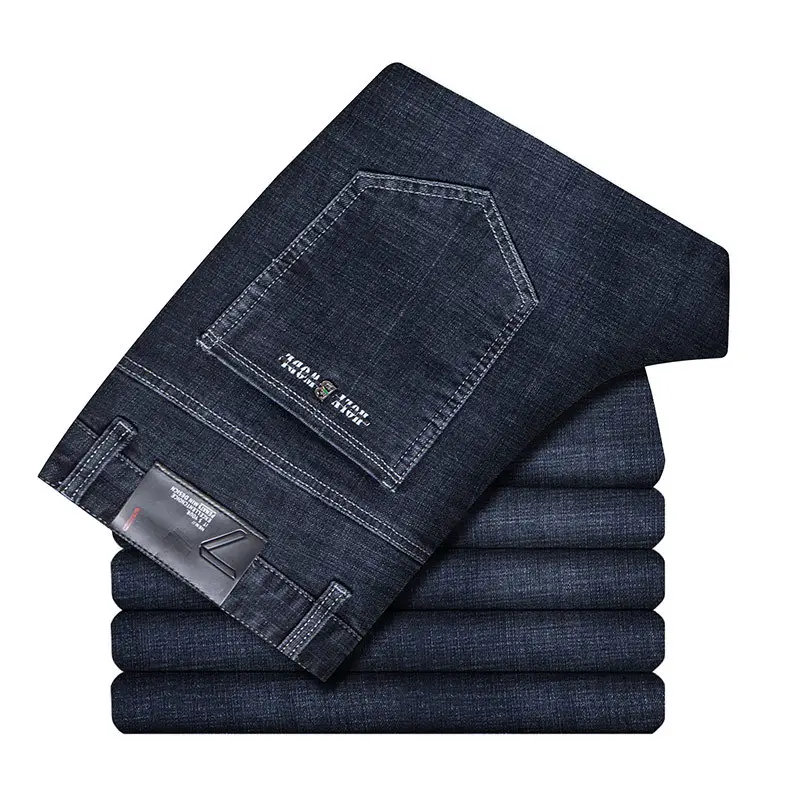 Men Slim Fit Blue Jeans Winter Thick Comfort - Image 5
