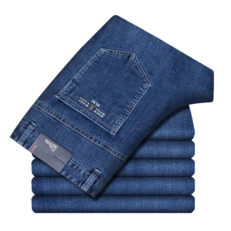Men Slim Fit Blue Jeans Winter Thick Comfort - Image 6
