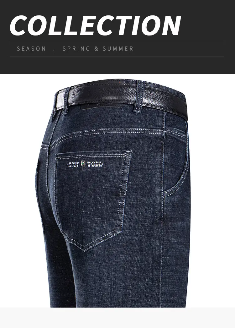 Men Slim Fit Blue Jeans Winter Thick Comfort — feature 1