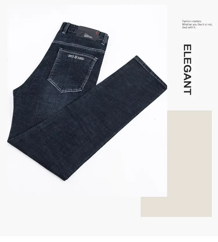 Men Slim Fit Blue Jeans Winter Thick Comfort — feature 3