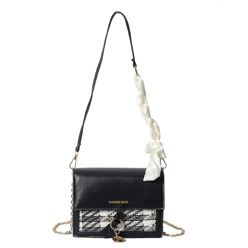 Black Embroidered Chain Shoulder Bag for Women - Image 7