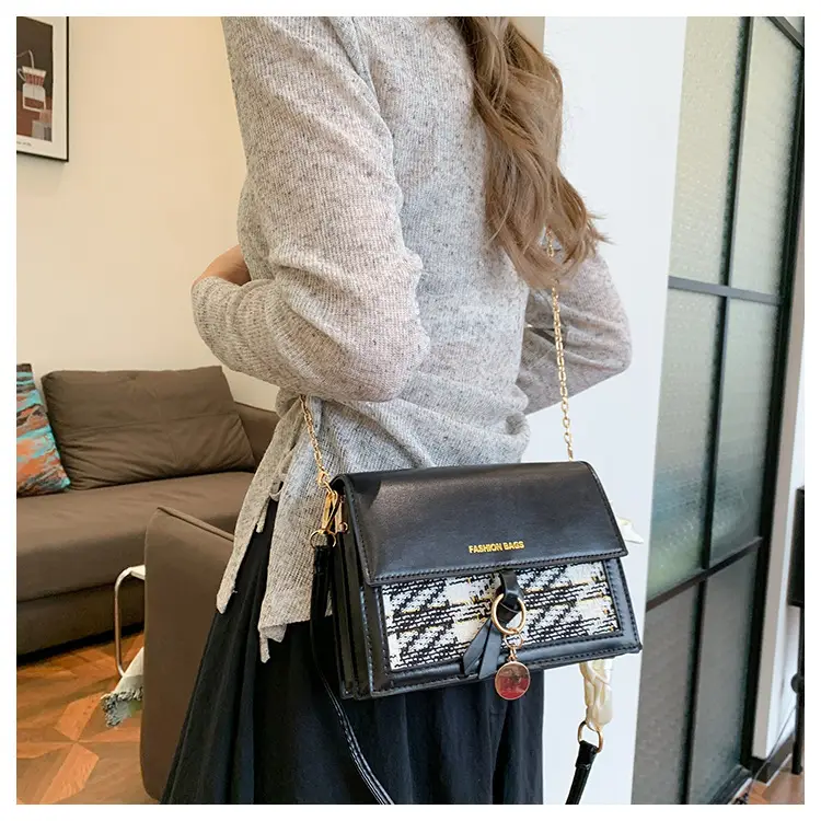Black Embroidered Chain Shoulder Bag for Women — feature 7