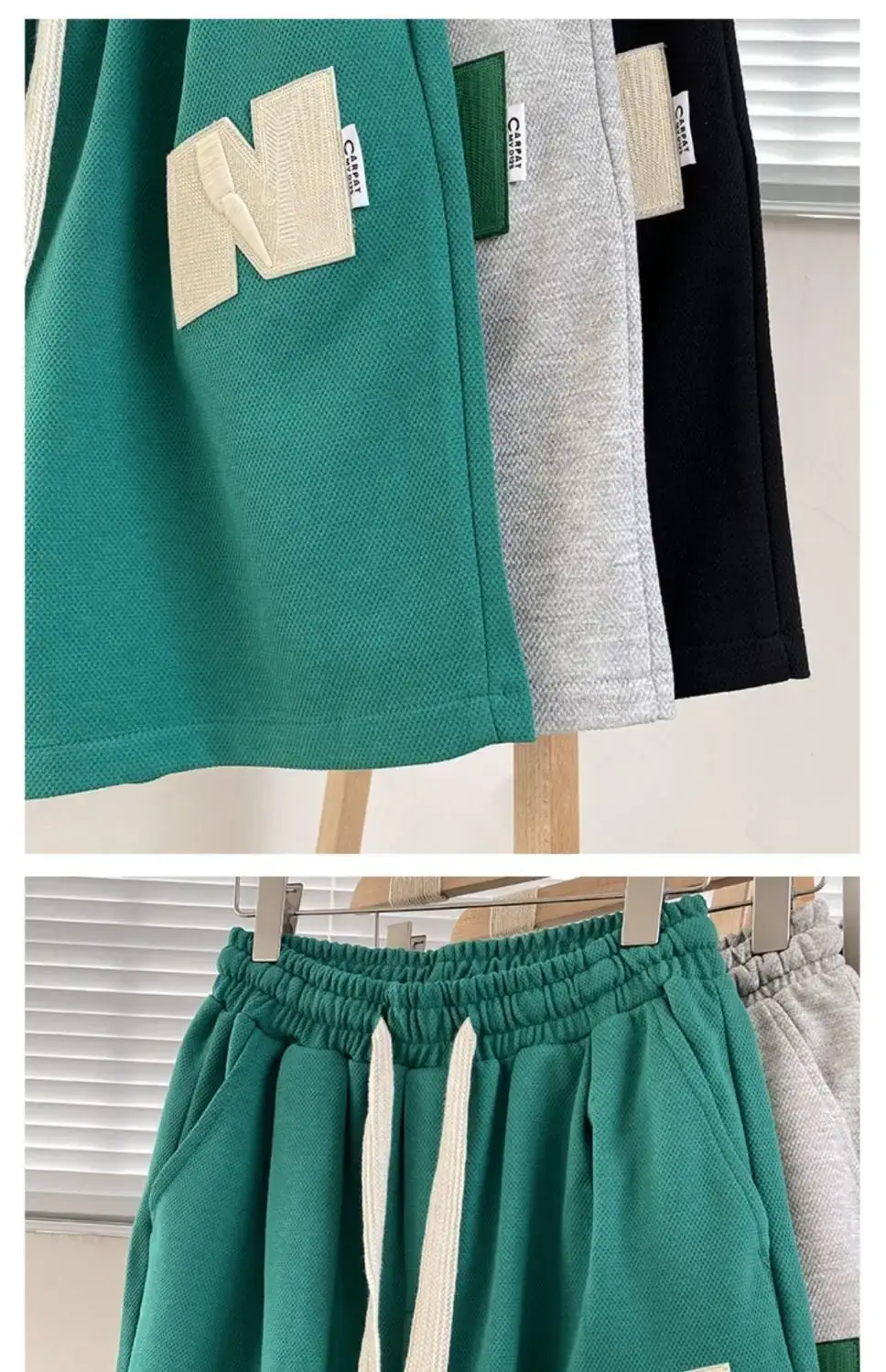 Men Green Heavy Waffle Casual Shorts Wide Leg Summer — feature 10