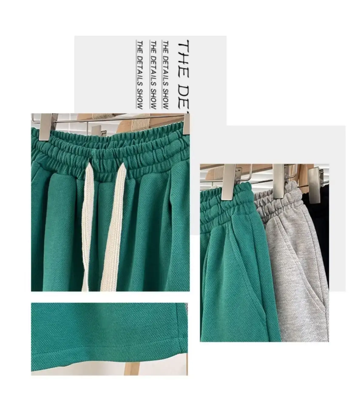 Men Green Heavy Waffle Casual Shorts Wide Leg Summer — feature 6