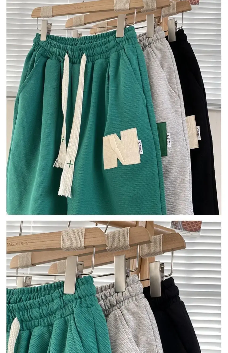 Men Green Heavy Waffle Casual Shorts Wide Leg Summer — feature 7