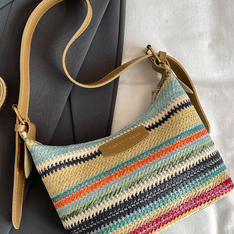 Women's Striped Woven Shoulder Bag 2024 Summer - Image 4