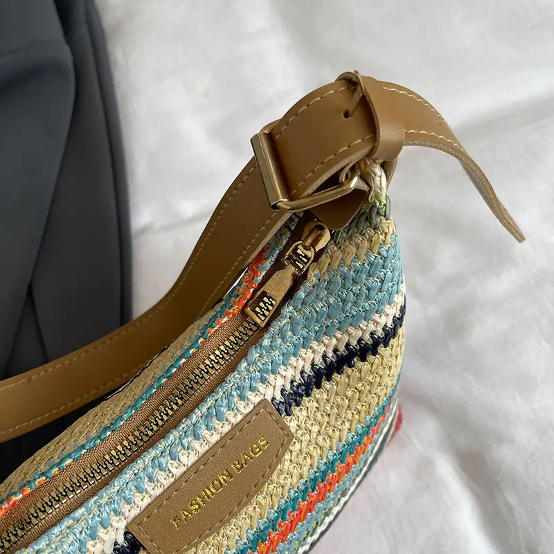 Women's Striped Woven Shoulder Bag 2024 Summer - Image 5