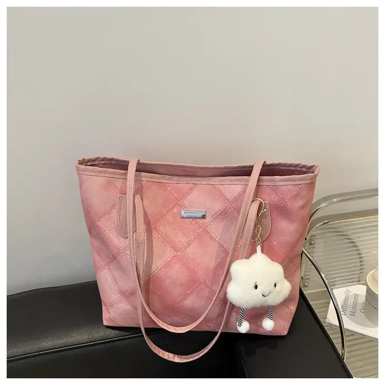 Women's Grey Quilted Shoulder Bag with Cute Charm — feature 19
