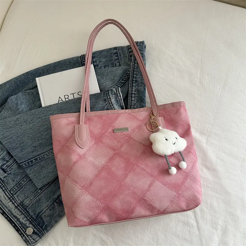 Women's Grey Quilted Shoulder Bag with Cute Charm - Image 3