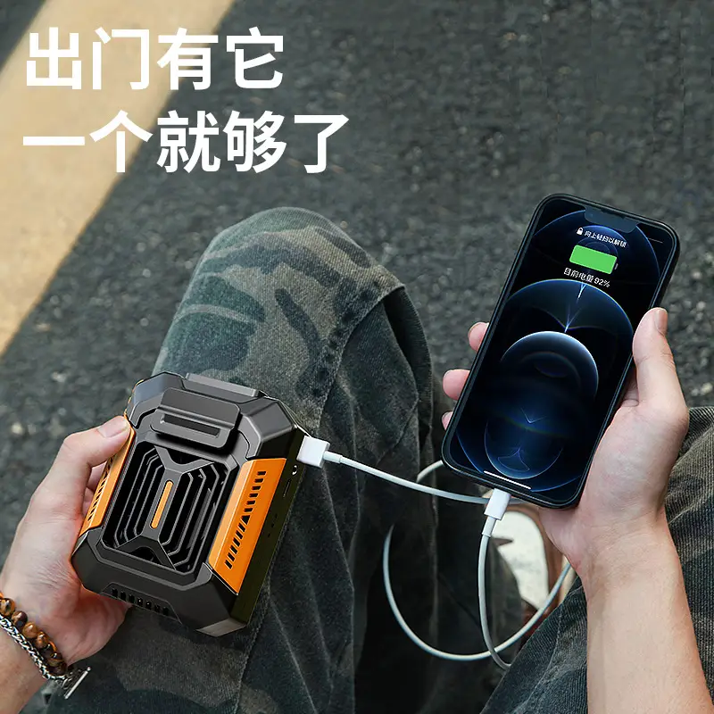 USB Rechargeable Waist Fan Orange Black 120cm - Image 15
