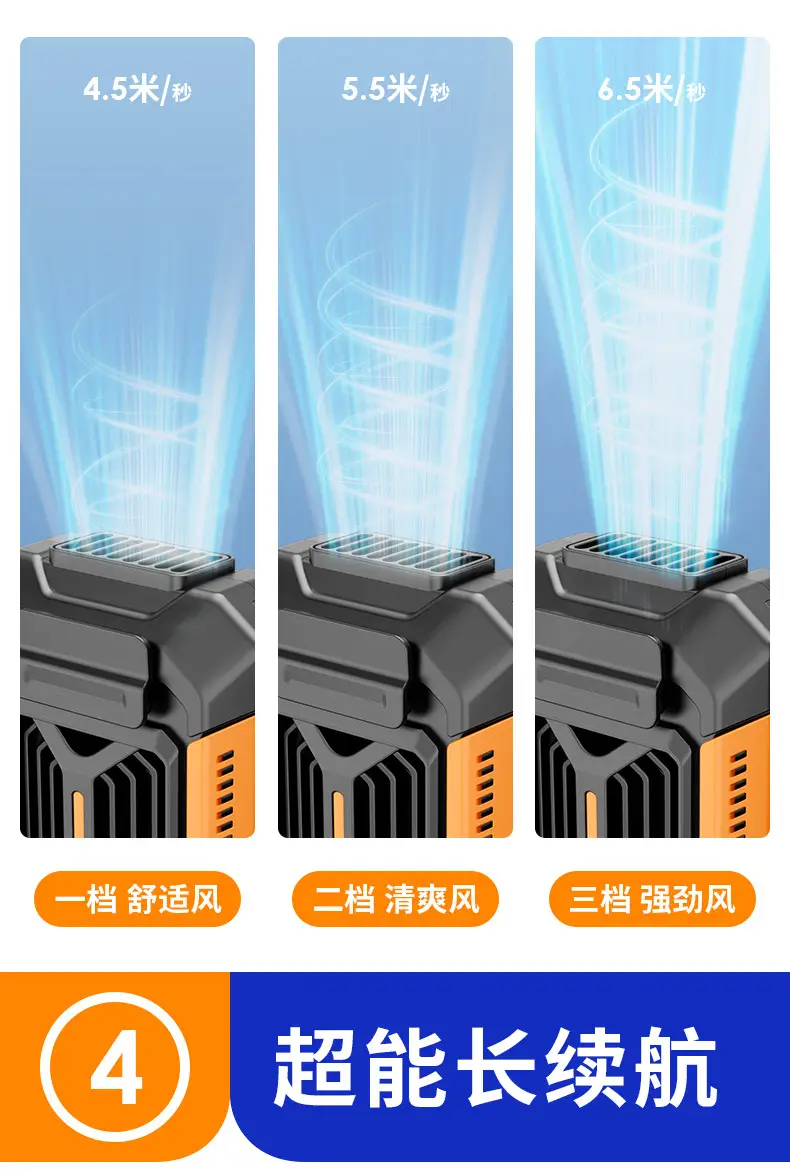 USB Rechargeable Waist Fan Orange Black 120cm — feature 8