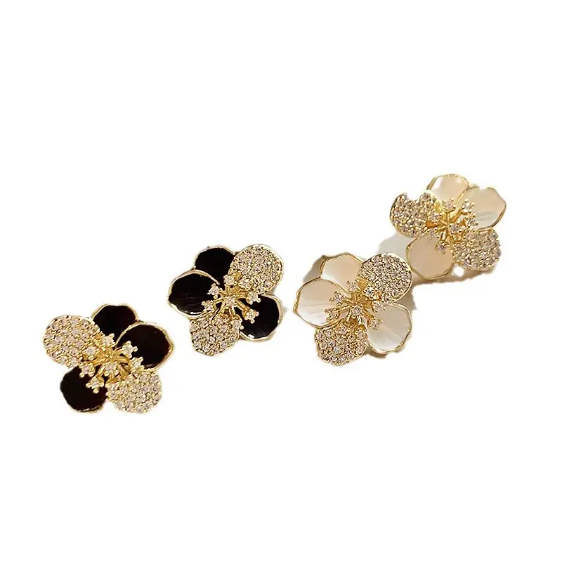 Electroplated Zircon Flower Earrings for Women