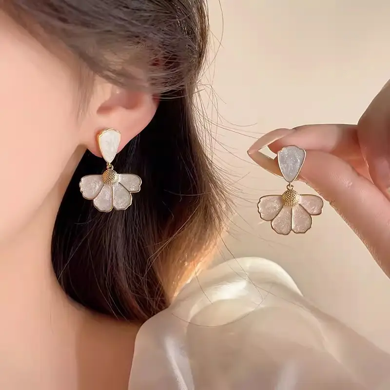 Electroplated Zircon Flower Earrings for Women