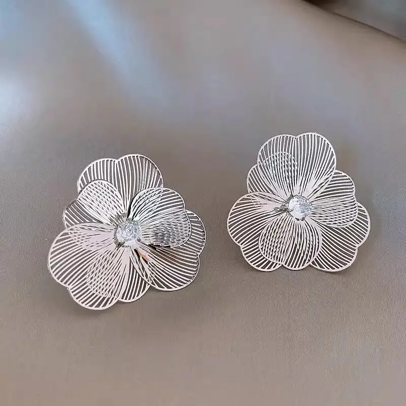 Electroplated Zircon Flower Earrings for Women