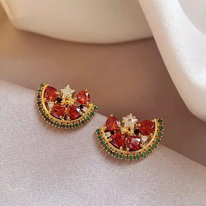 Electroplated Zircon Flower Earrings for Women