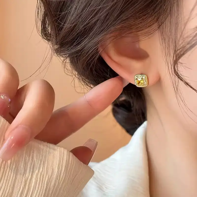 Electroplated Zircon Flower Earrings for Women