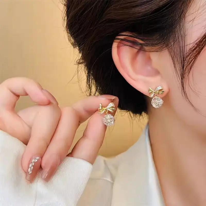 Electroplated Zircon Flower Earrings for Women