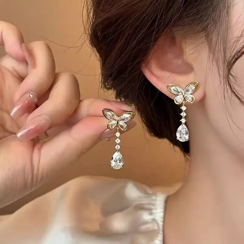 Electroplated Zircon Flower Earrings for Women