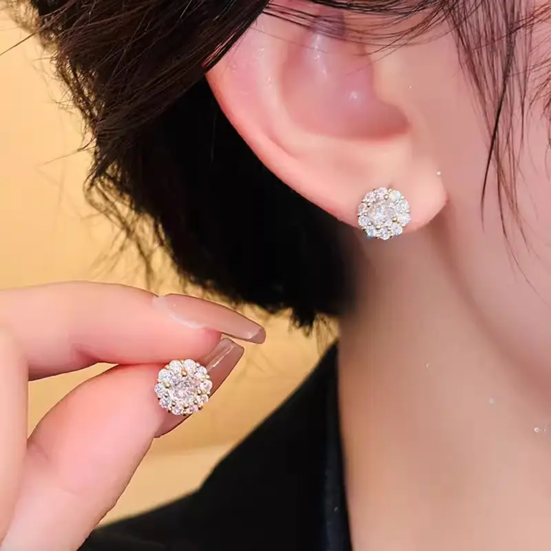 Electroplated Zircon Flower Earrings for Women