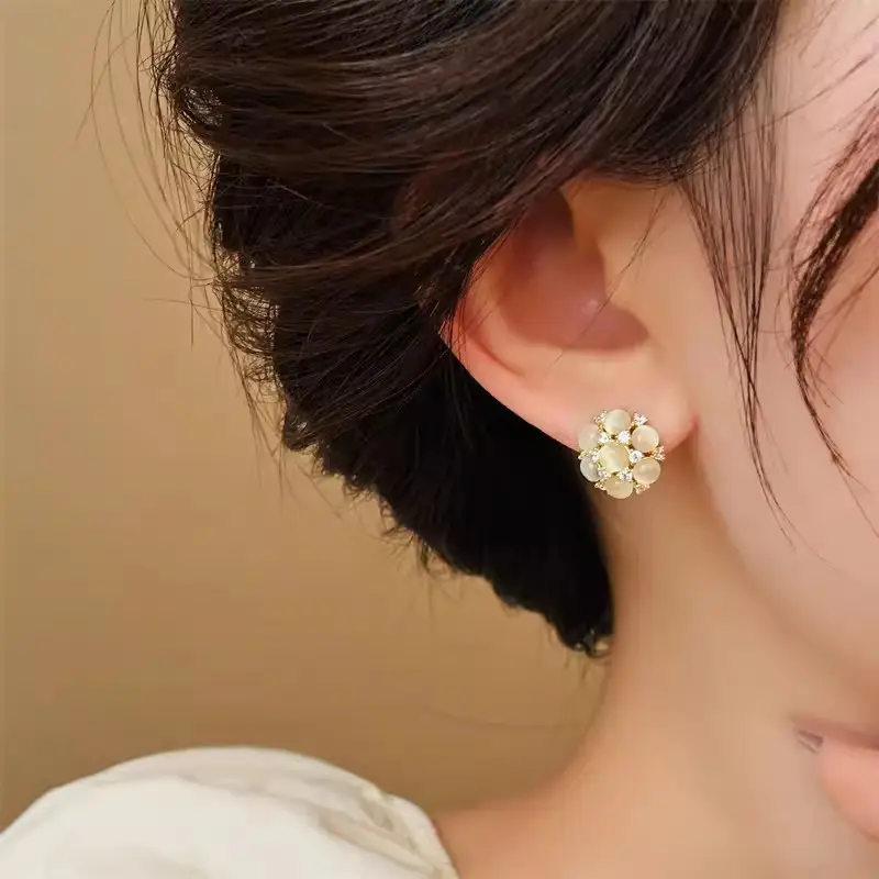 Electroplated Zircon Flower Earrings for Women