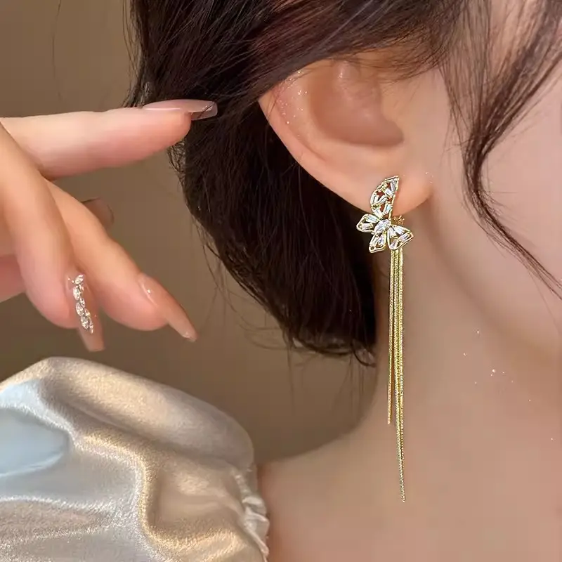 Electroplated Zircon Flower Earrings for Women
