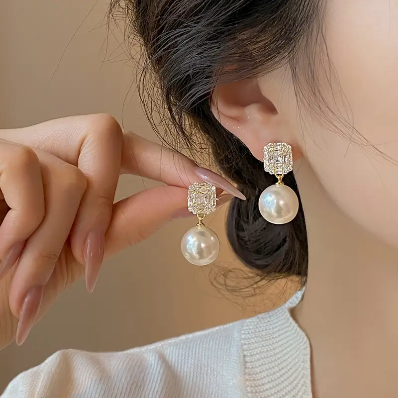Electroplated Zircon Flower Earrings for Women