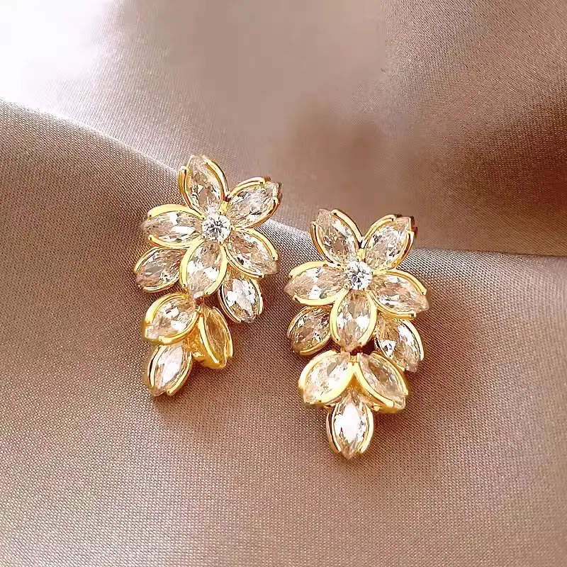 Electroplated Zircon Flower Earrings for Women