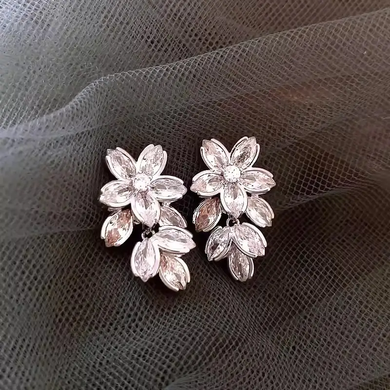 Electroplated Zircon Flower Earrings for Women