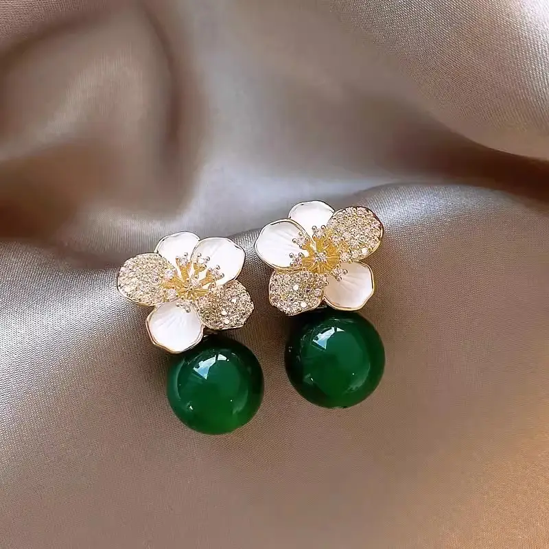 Electroplated Zircon Flower Earrings for Women