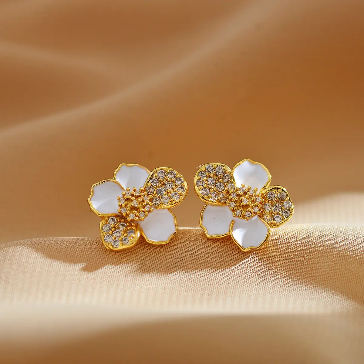 Electroplated Zircon Flower Earrings for Women