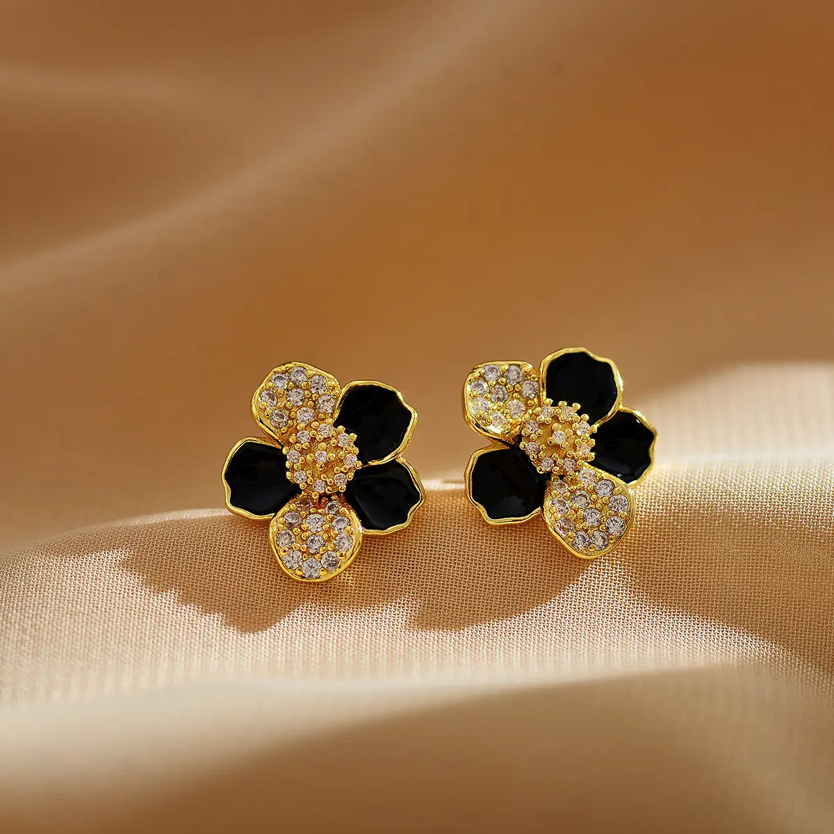 Electroplated Zircon Flower Earrings for Women