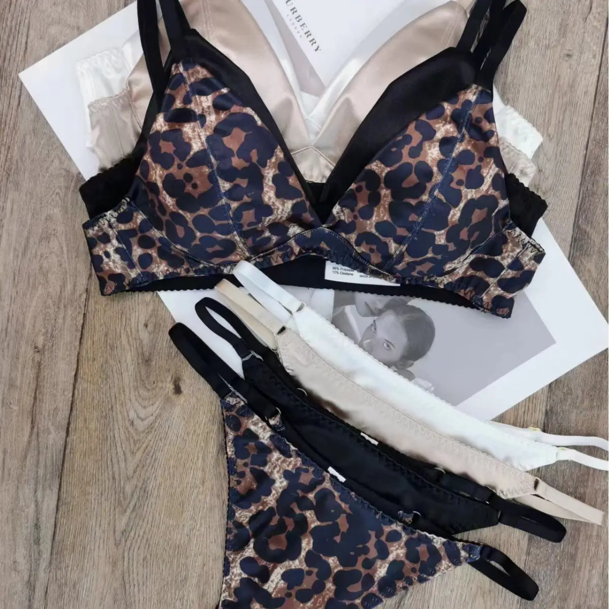 White Satin Triangle Cup Bra Set for Women - Image 7
