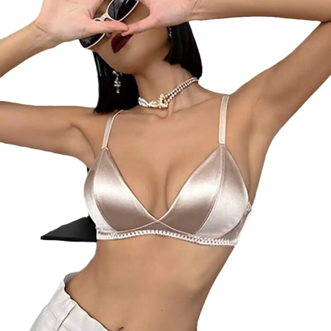 White Satin Triangle Cup Bra Set for Women - Image 8