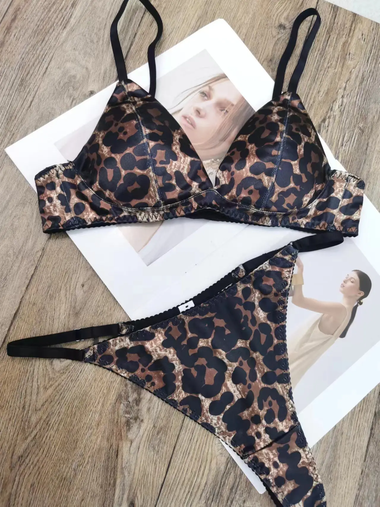 White Satin Triangle Cup Bra Set for Women — feature 6