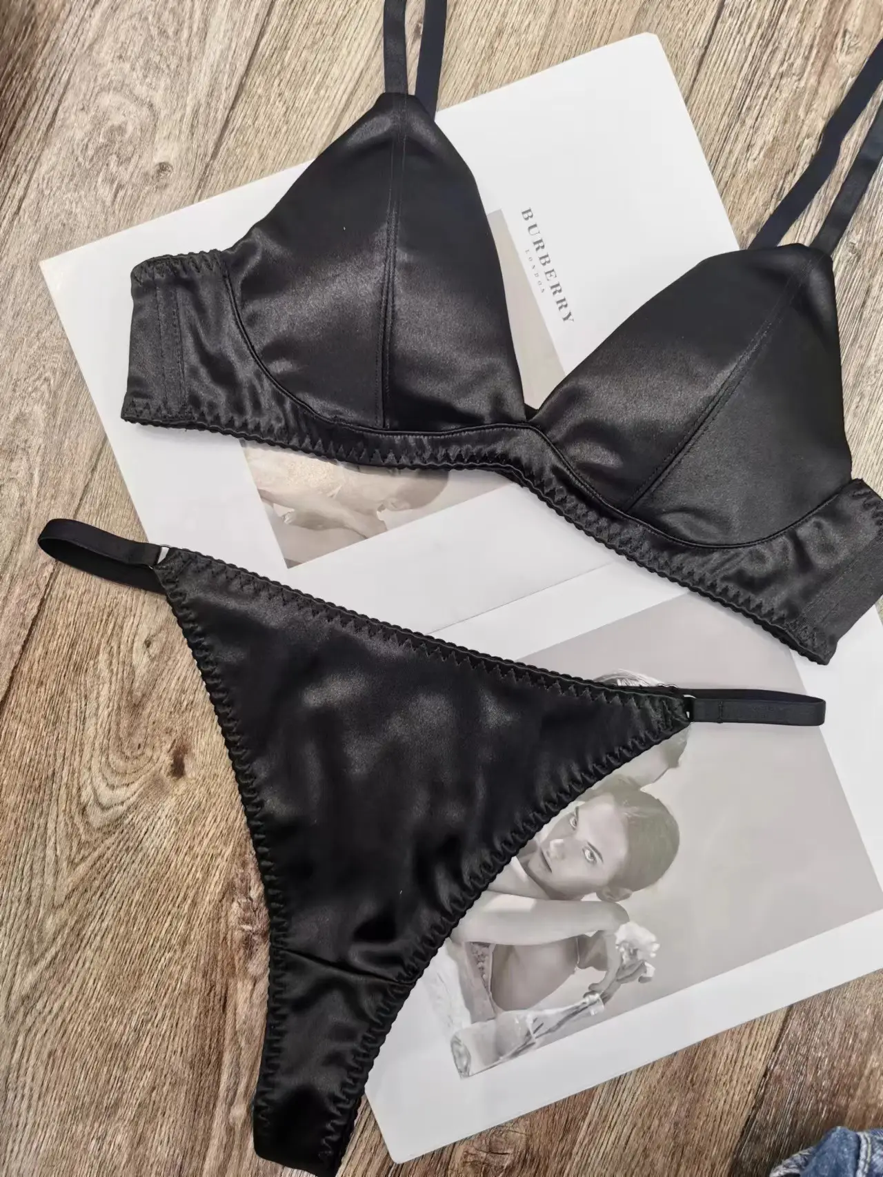 White Satin Triangle Cup Bra Set for Women — feature 7