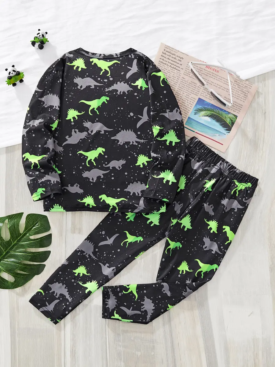 Boys Dinosaur Print Long Sleeve Sleep Suit Black - Image 5
