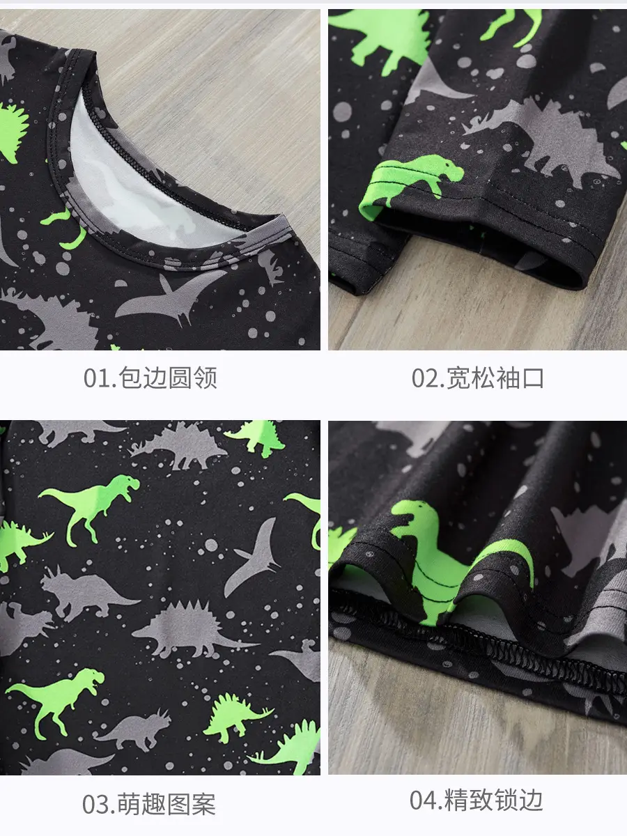 Boys Dinosaur Print Long Sleeve Sleep Suit Black - Image 6