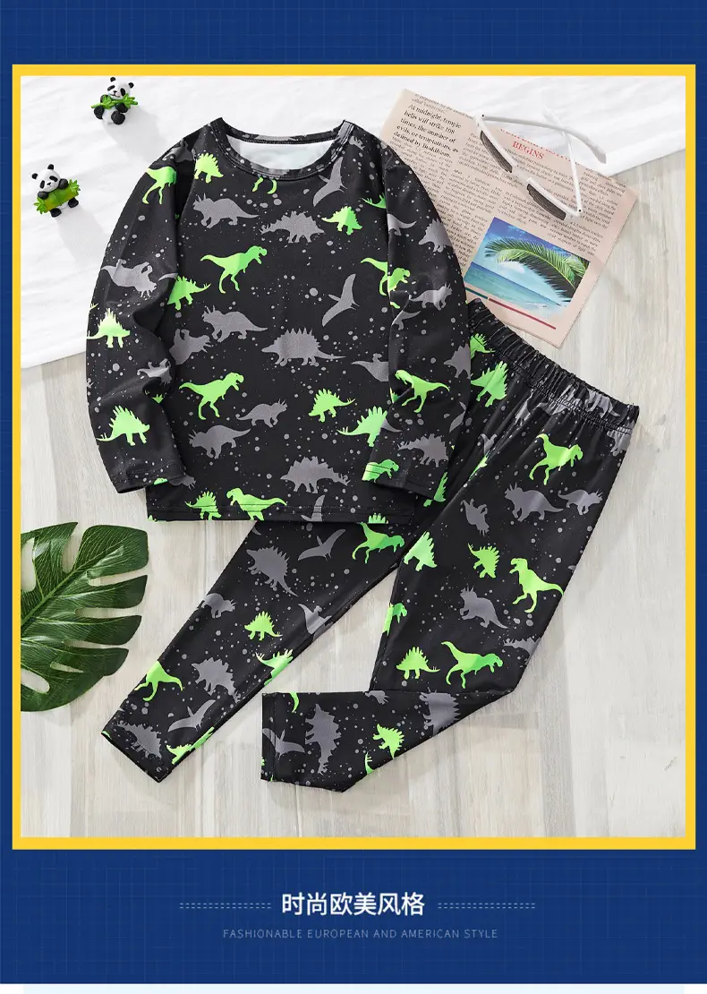 Boys Dinosaur Print Long Sleeve Sleep Suit Black — feature 2