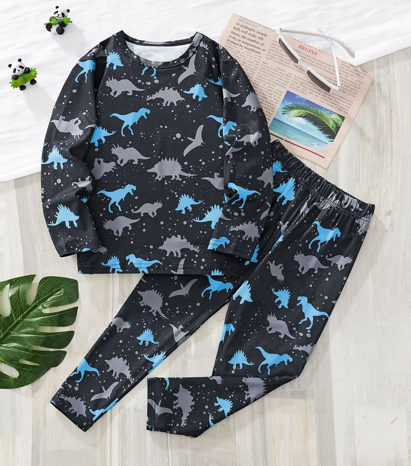 Boys Dinosaur Print Long Sleeve Sleep Suit Black - Image 2