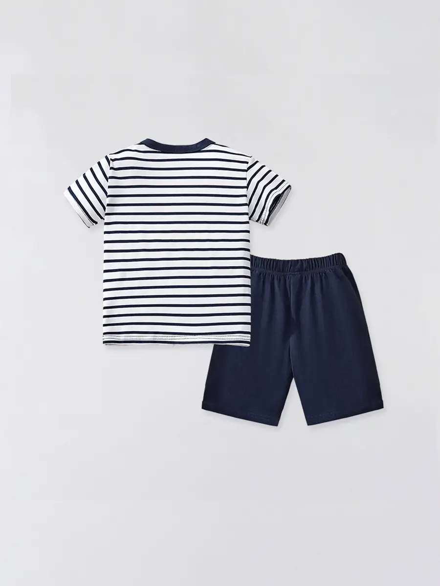 Kids Striped T-Shirt & Shorts Set Navy White 2025