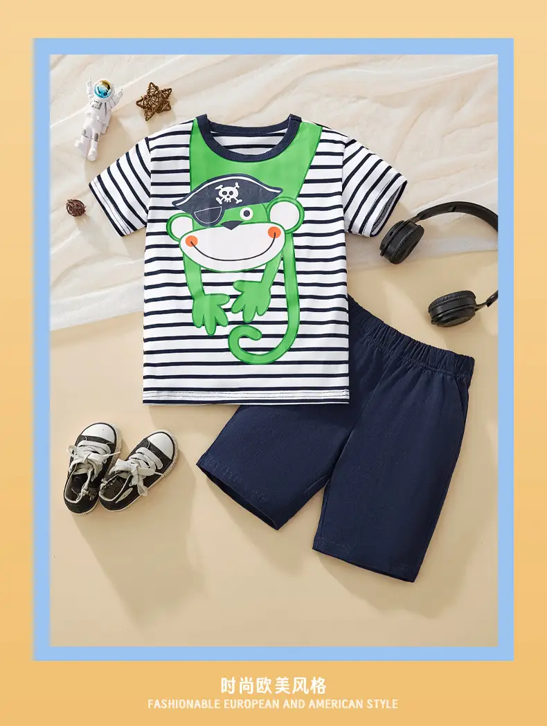 Kids Striped T-Shirt & Shorts Set Navy White 2025 — feature 3